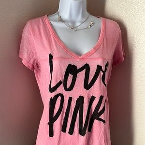 VS PINK Pink Short Sleeve V Neck Shirt